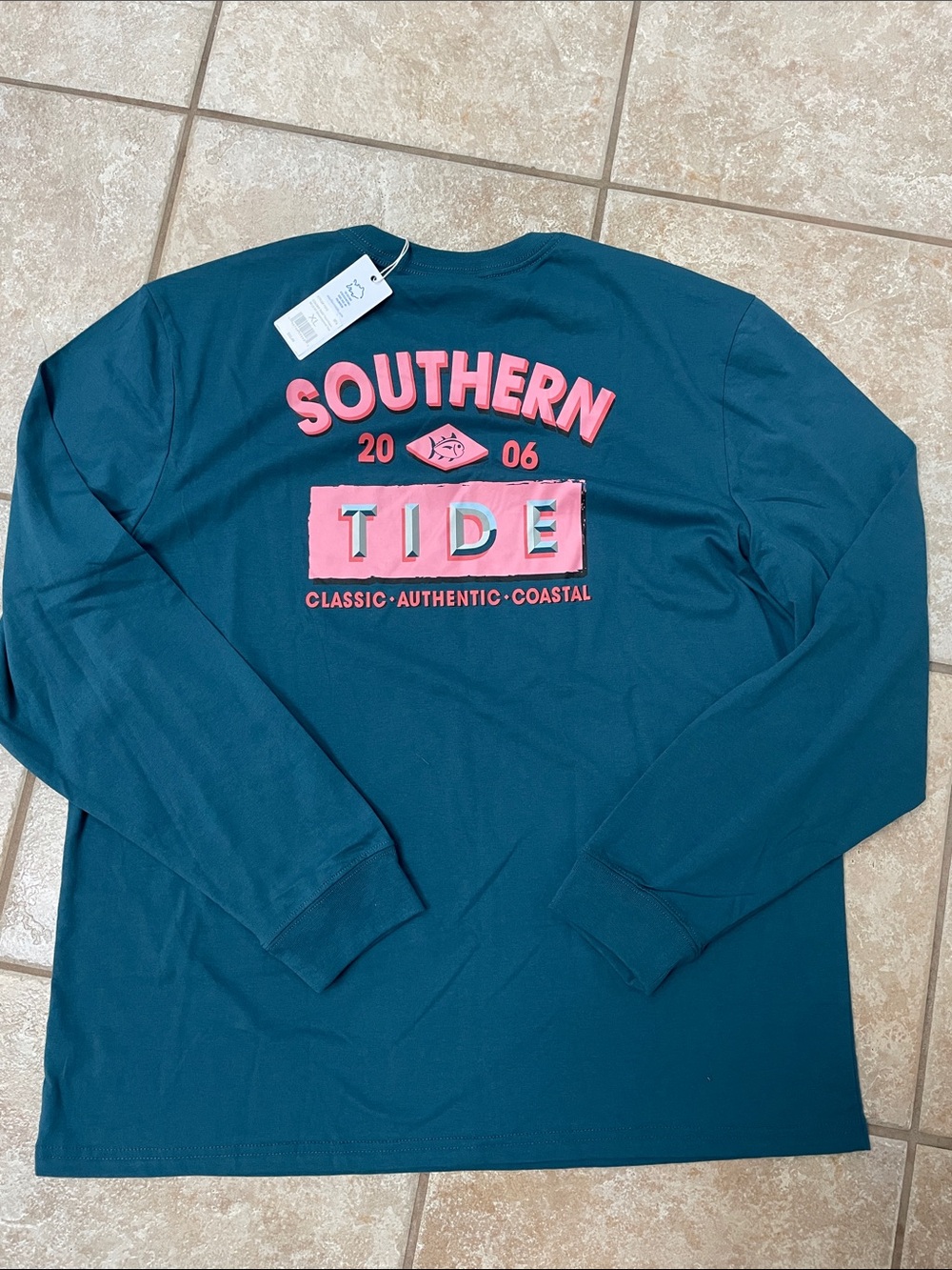 Southern Tide Teal Long Sleeve Shirt with Pink Back Logo